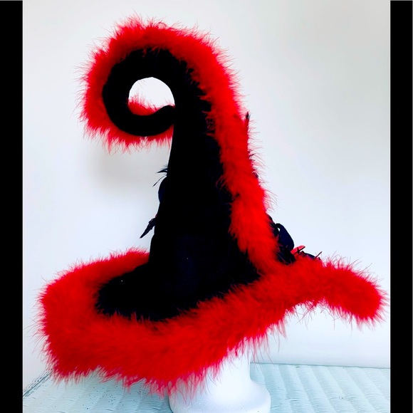 Elf victorian hat Black velvet & ted marabou feather trim Artisan one of - Picture 5 of 16